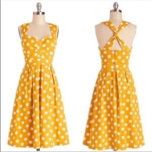 4x Modcloth yellow with white polka dot x-back dress